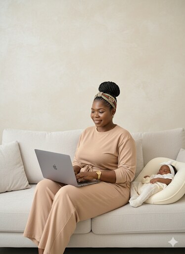 Sharon at home with her baby