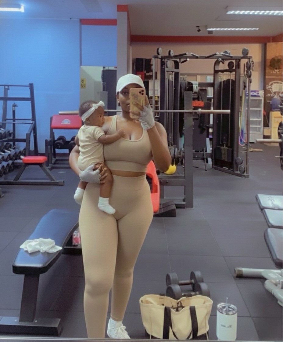 Sharon at the gym with her baby